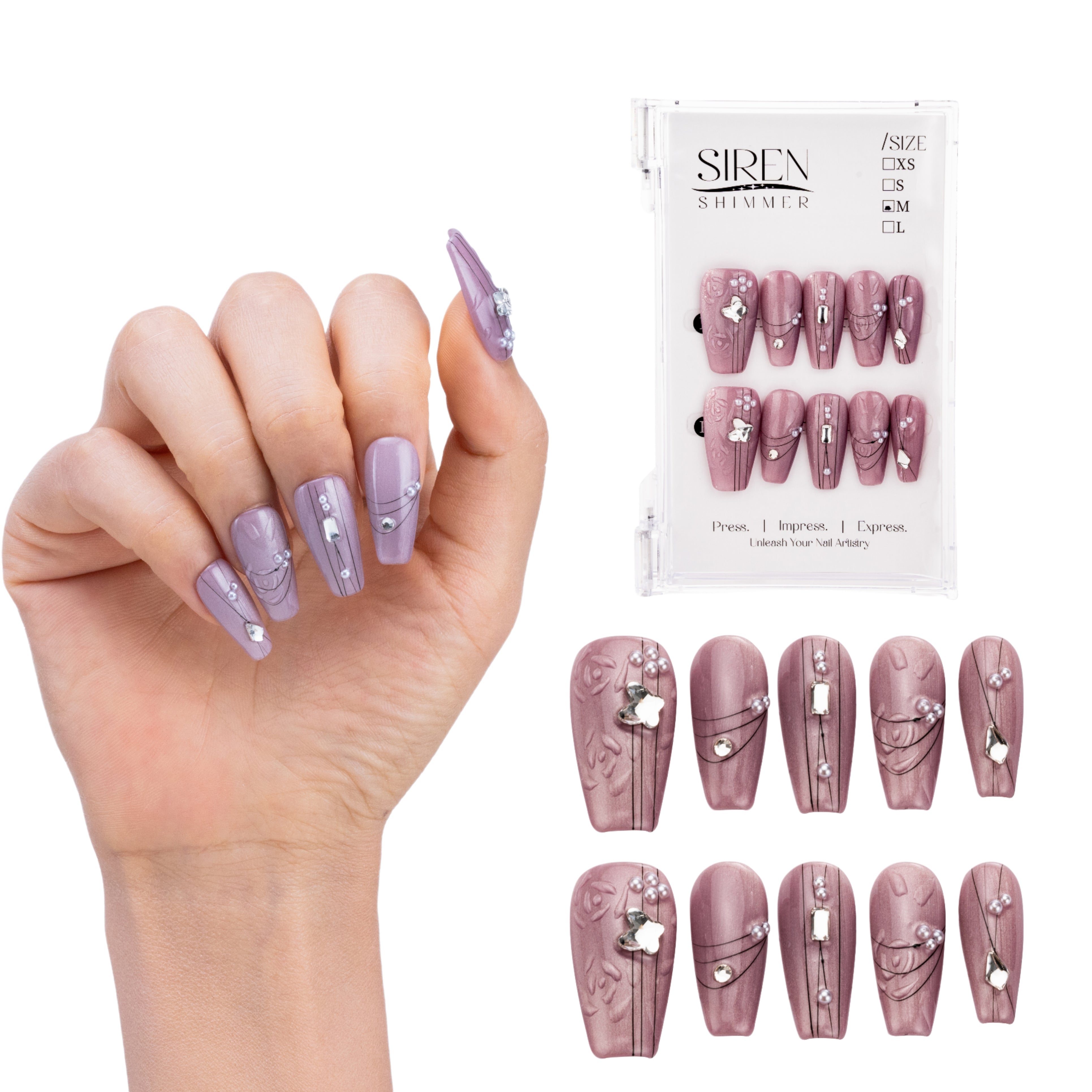 Siren Shimmer coffin medium handmade press on nails fake nails blind box