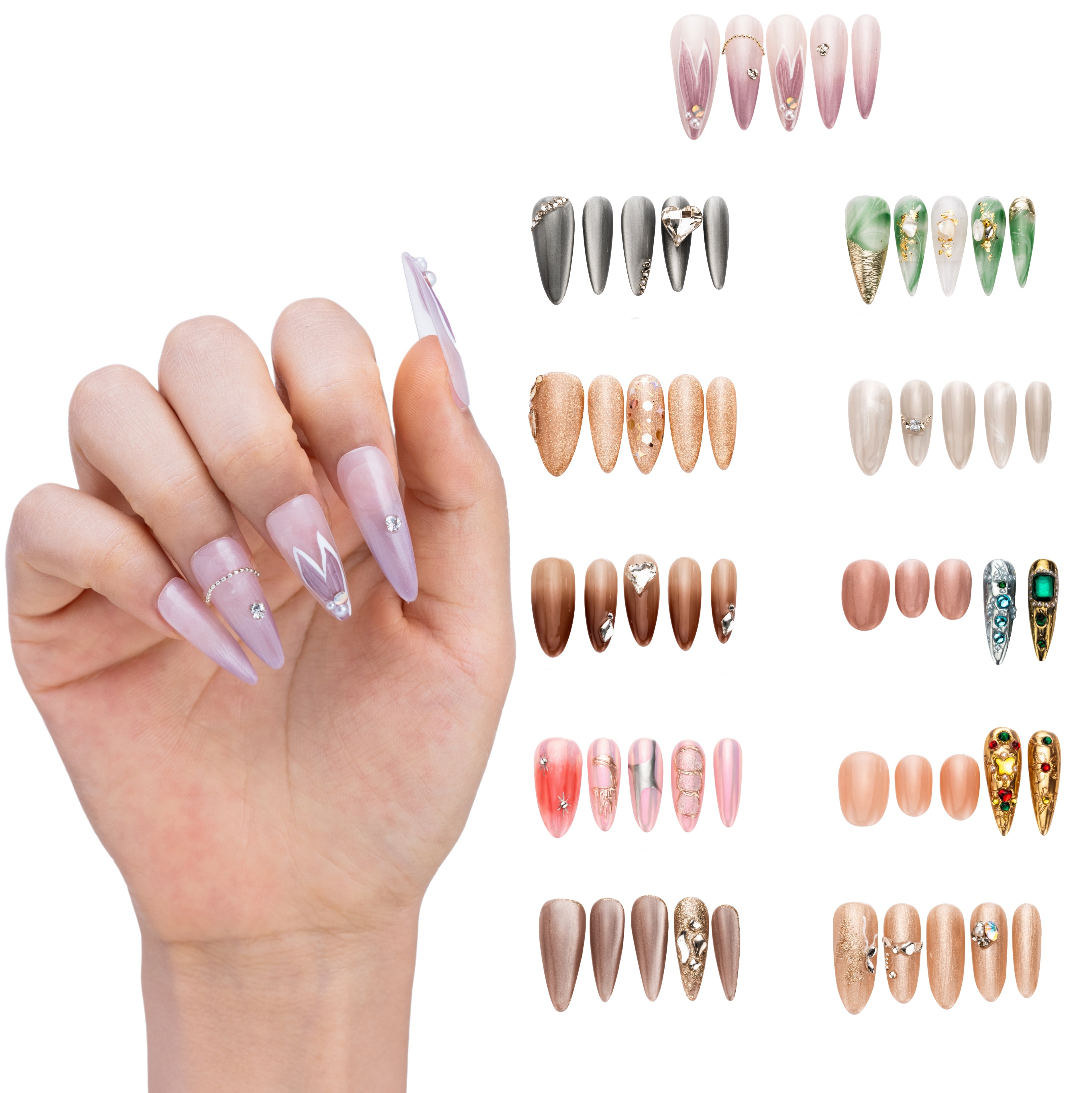 Siren Shimmer almond long handmade press on nails fake nails blind box