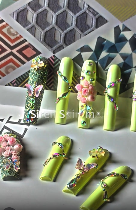 Siren Shimmer Enchanted Garden Hand made Press on Nails